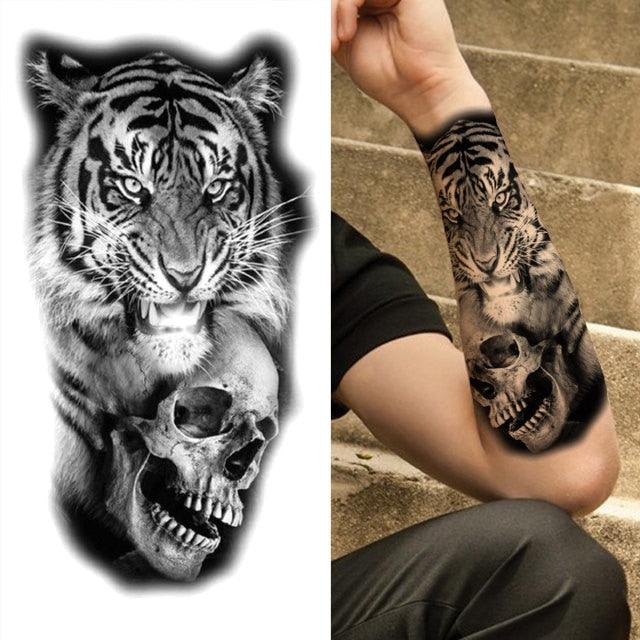 Luxury Black Forest Tiger Wolf Tattoo Sticker Temporary Tattoo Animals Colorful Big Tattoo Stickers For Mens Womens - TaTTTy