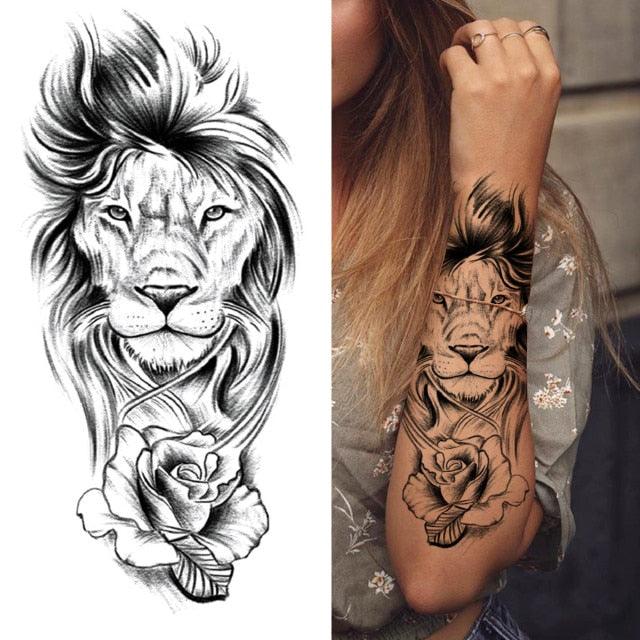 Luxury Black Forest Tiger Wolf Tattoo Sticker Temporary Tattoo Animals Colorful Big Tattoo Stickers For Mens Womens - TaTTTy