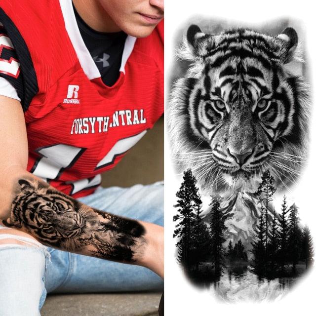 Luxury Black Forest Tiger Wolf Tattoo Sticker Temporary Tattoo Animals Colorful Big Tattoo Stickers For Mens Womens - TaTTTy