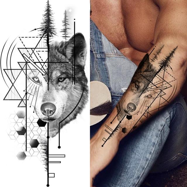 Luxury Black Forest Tiger Wolf Tattoo Sticker Temporary Tattoo Animals Colorful Big Tattoo Stickers For Mens Womens - TaTTTy