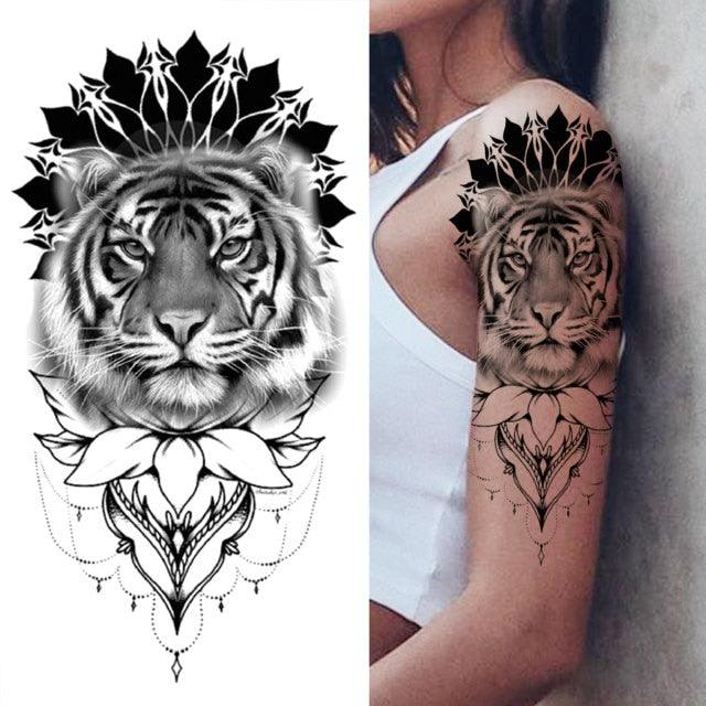 Luxury Black Forest Tiger Wolf Tattoo Sticker Temporary Tattoo Animals Colorful Big Tattoo Stickers For Mens Womens - TaTTTy