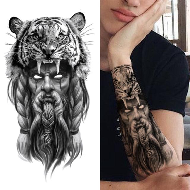Luxury Black Forest Tiger Wolf Tattoo Sticker Temporary Tattoo Animals Colorful Big Tattoo Stickers For Mens Womens - TaTTTy