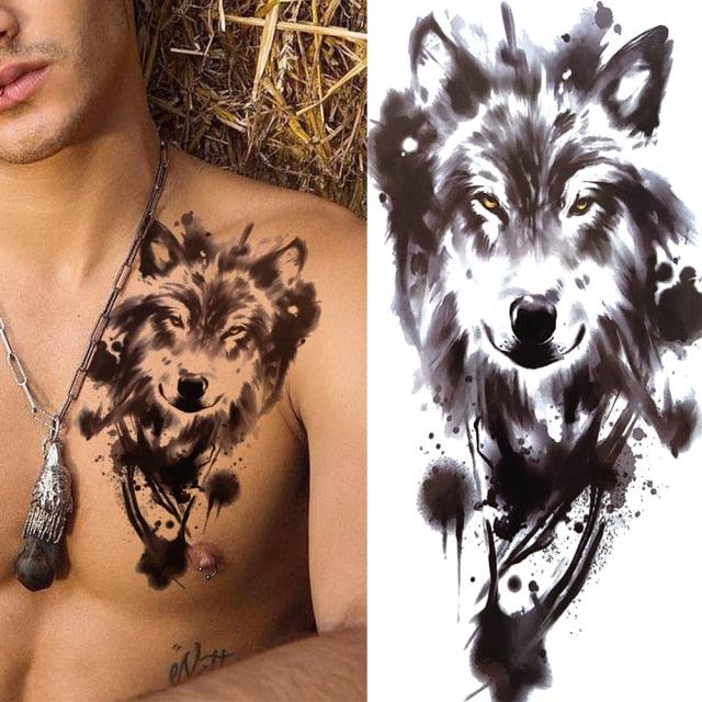 Luxury Black Forest Tiger Wolf Tattoo Sticker Temporary Tattoo Animals Colorful Big Tattoo Stickers For Mens Womens - TaTTTy