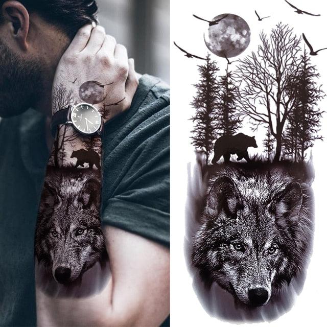 Luxury Black Forest Tiger Wolf Tattoo Sticker Temporary Tattoo Animals Colorful Big Tattoo Stickers For Mens Womens - TaTTTy