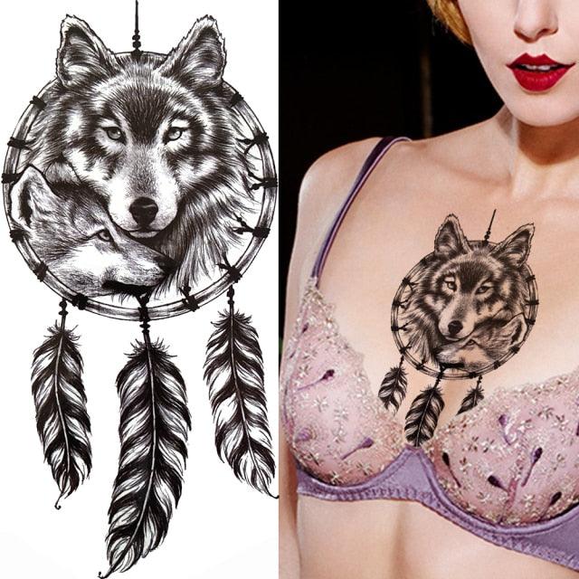Luxury Black Forest Tiger Wolf Tattoo Sticker Temporary Tattoo Animals Colorful Big Tattoo Stickers For Mens Womens - TaTTTy