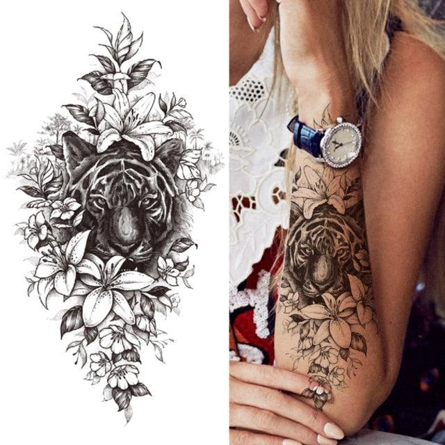 Luxury Black Forest Tiger Wolf Tattoo Sticker Temporary Tattoo Animals Colorful Big Tattoo Stickers For Mens Womens - TaTTTy