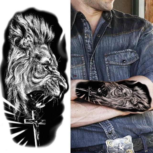 Luxury Black Forest Tiger Wolf Tattoo Sticker Temporary Tattoo Animals Colorful Big Tattoo Stickers For Mens Womens - TaTTTy