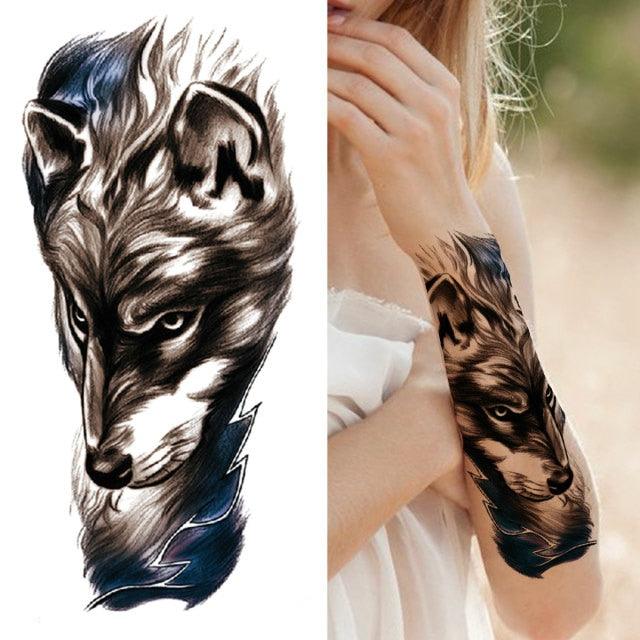 Luxury Black Forest Tiger Wolf Tattoo Sticker Temporary Tattoo Animals Colorful Big Tattoo Stickers For Mens Womens - TaTTTy