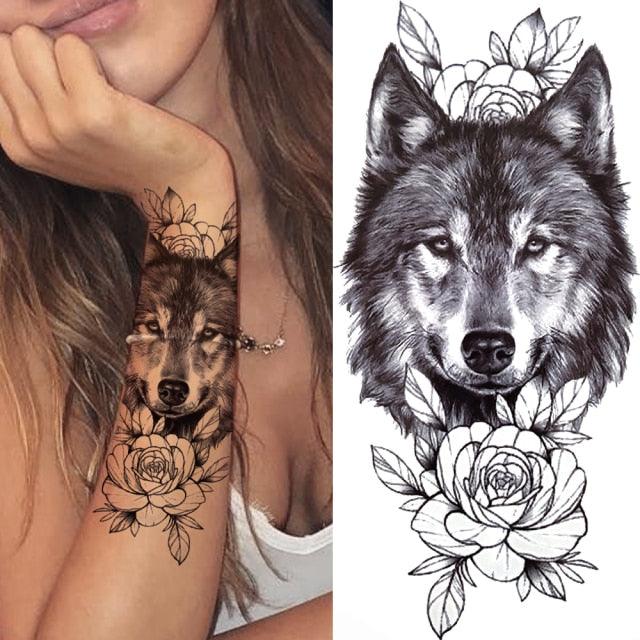Luxury Black Forest Tiger Wolf Tattoo Sticker Temporary Tattoo Animals Colorful Big Tattoo Stickers For Mens Womens - TaTTTy