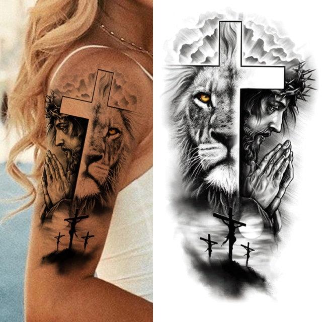 Luxury Black Forest Tiger Wolf Tattoo Sticker Temporary Tattoo Animals Colorful Big Tattoo Stickers For Mens Womens - TaTTTy