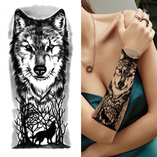 Luxury Black Forest Tiger Wolf Tattoo Sticker Temporary Tattoo Animals Colorful Big Tattoo Stickers For Mens Womens - TaTTTy