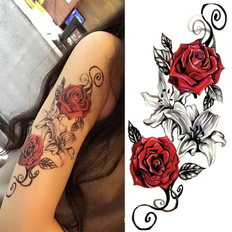 Luxury Colorful And Black Womens Tattoo Temporary Flower Waterproof Elegant Modern Tattoo For Shoulder - TaTTTy