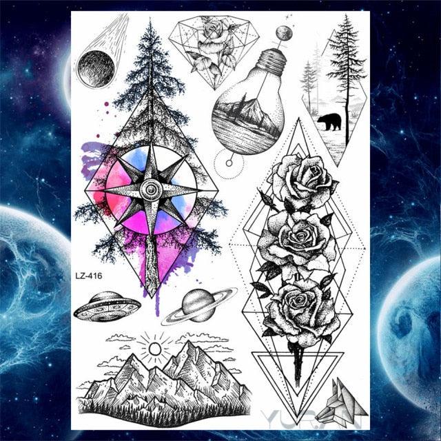 Luxury Colorful Flower Lavender Waterproof Temporary Tattoos Animals Arm Chest Tattoo Stickers Elegant Summer Style For Womens Mens - TaTTTy