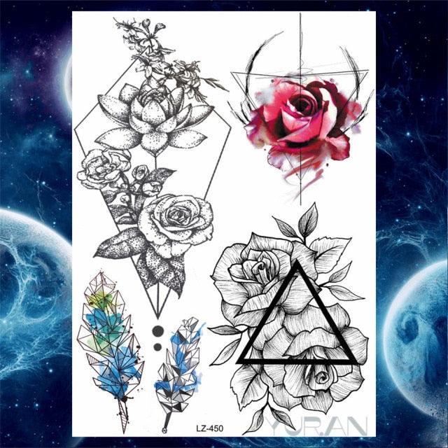 Luxury Colorful Flower Lavender Waterproof Temporary Tattoos Animals Arm Chest Tattoo Stickers Elegant Summer Style For Womens Mens - TaTTTy