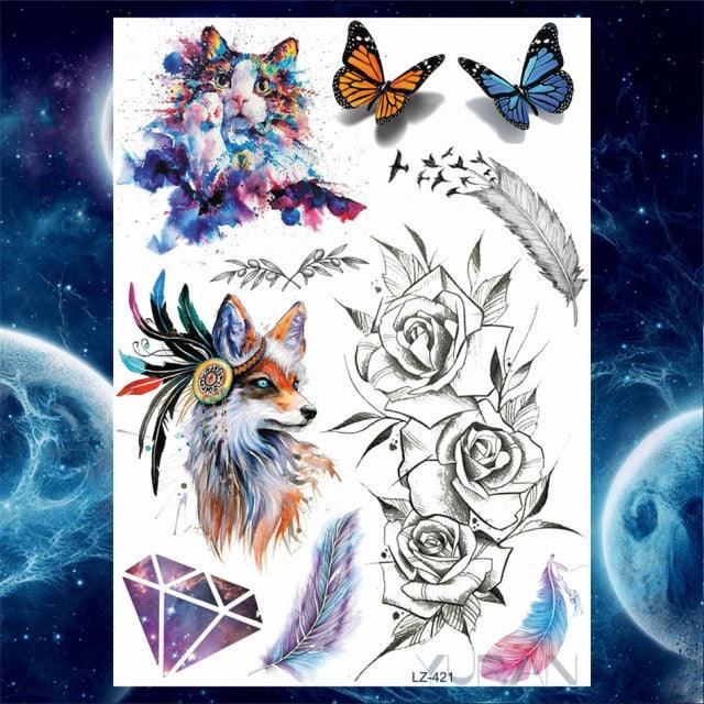 Luxury Colorful Flower Lavender Waterproof Temporary Tattoos Animals Arm Chest Tattoo Stickers Elegant Summer Style For Womens Mens - TaTTTy