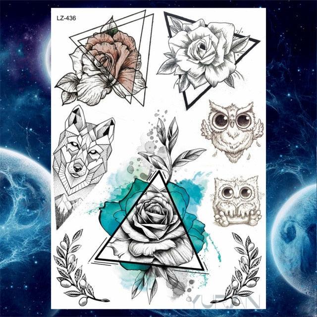 Luxury Colorful Flower Lavender Waterproof Temporary Tattoos Animals Arm Chest Tattoo Stickers Elegant Summer Style For Womens Mens - TaTTTy