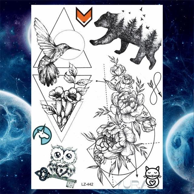 Luxury Colorful Flower Lavender Waterproof Temporary Tattoos Animals Arm Chest Tattoo Stickers Elegant Summer Style For Womens Mens - TaTTTy