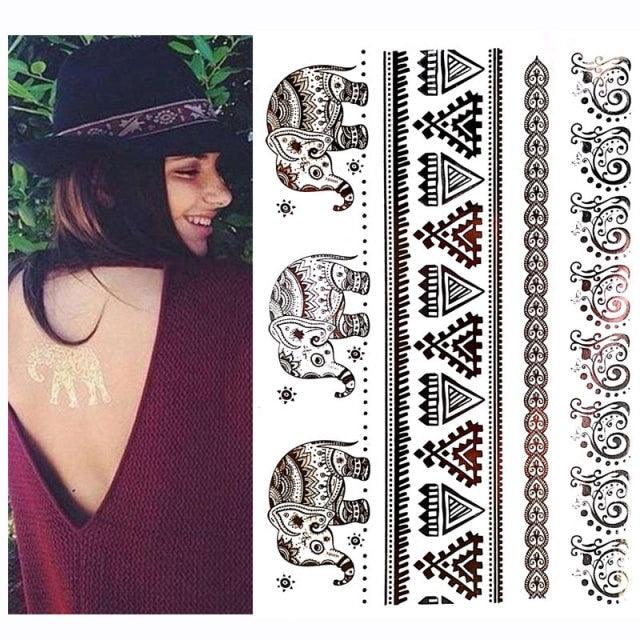 Luxury Flash Metallic Waterproof Temporary Tattoo Gold Silver Flower Tattoo Sticker Long Lasting Gold Design For Womens - TaTTTy