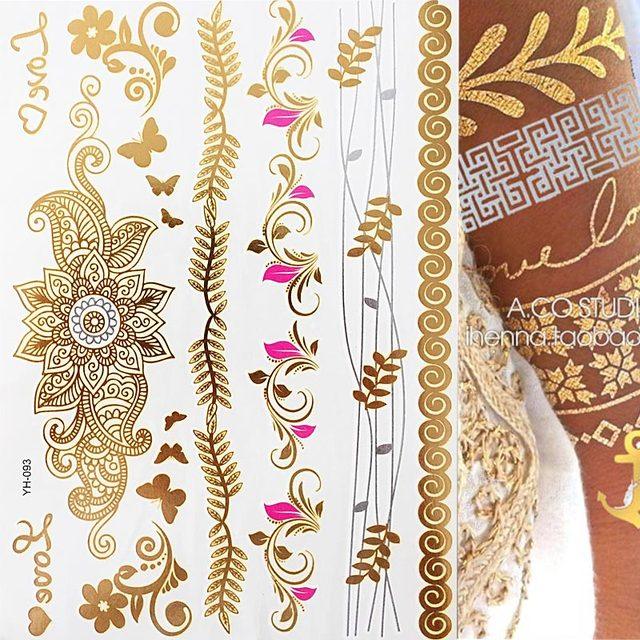 Luxury Flash Metallic Waterproof Temporary Tattoo Gold Silver Flower Tattoo Sticker Long Lasting Gold Design For Womens - TaTTTy