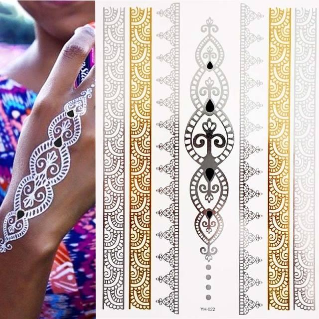 Luxury Flash Metallic Waterproof Temporary Tattoo Gold Silver Flower Tattoo Sticker Long Lasting Gold Design For Womens - TaTTTy