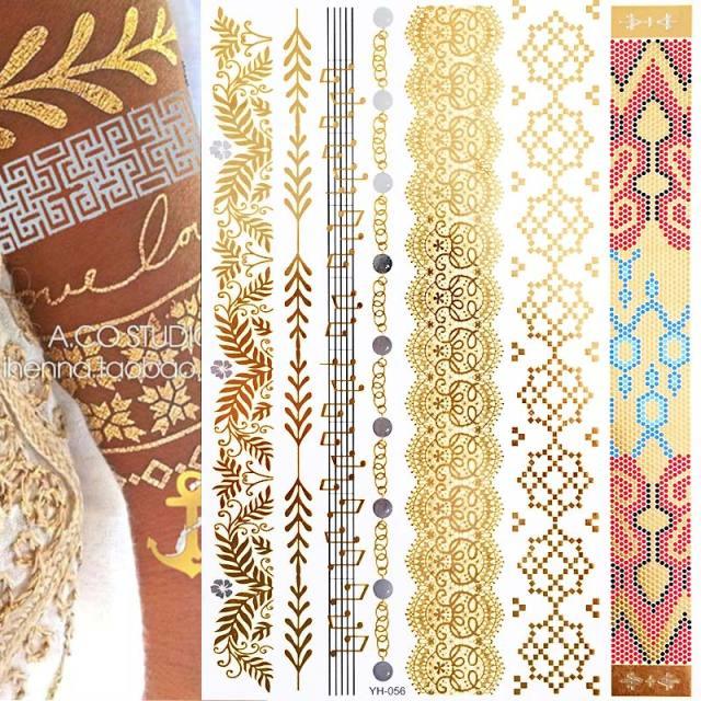 Luxury Flash Metallic Waterproof Temporary Tattoo Gold Silver Flower Tattoo Sticker Long Lasting Gold Design For Womens - TaTTTy
