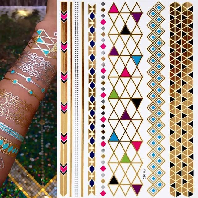 Luxury Flash Metallic Waterproof Temporary Tattoo Gold Silver Flower Tattoo Sticker Long Lasting Gold Design For Womens - TaTTTy