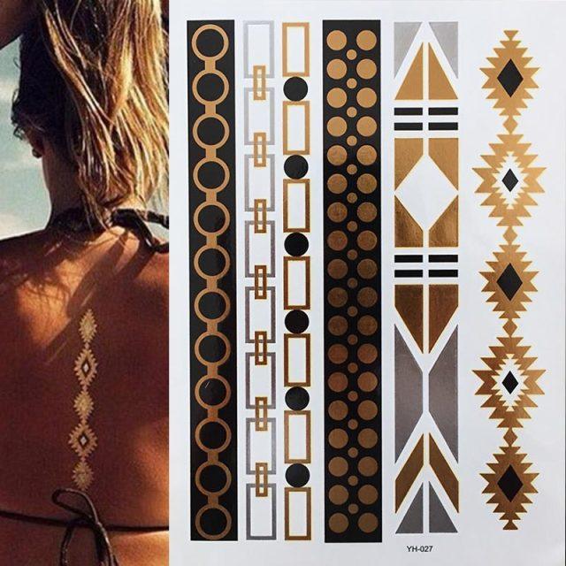 Luxury Flash Metallic Waterproof Temporary Tattoo Gold Silver Flower Tattoo Sticker Long Lasting Gold Design For Womens - TaTTTy