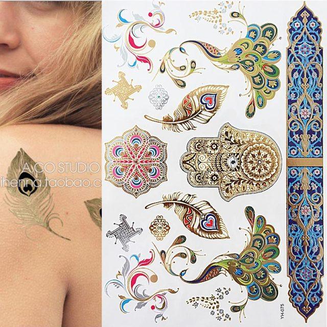 Luxury Flash Metallic Waterproof Temporary Tattoo Gold Silver Flower Tattoo Sticker Long Lasting Gold Design For Womens - TaTTTy