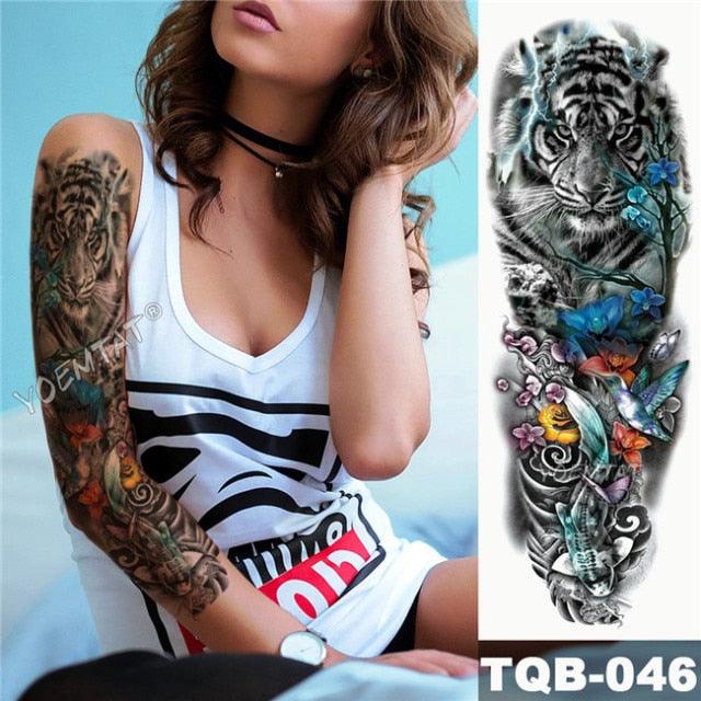 Large Tattoo Sleeve Arm Waterproof Temporary Sticker Tiger Fox For Arm Luxury Colorful Design - TaTTTy