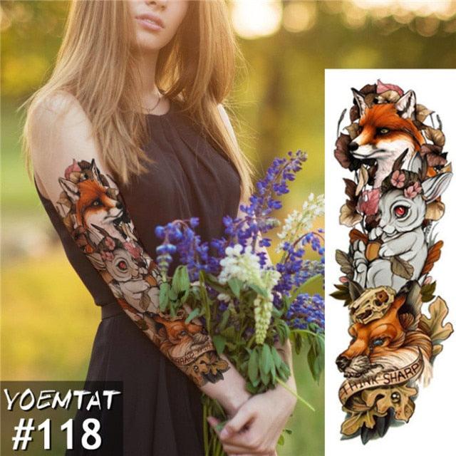 Large Tattoo Sleeve Arm Waterproof Temporary Sticker Tiger Fox For Arm Luxury Colorful Design - TaTTTy