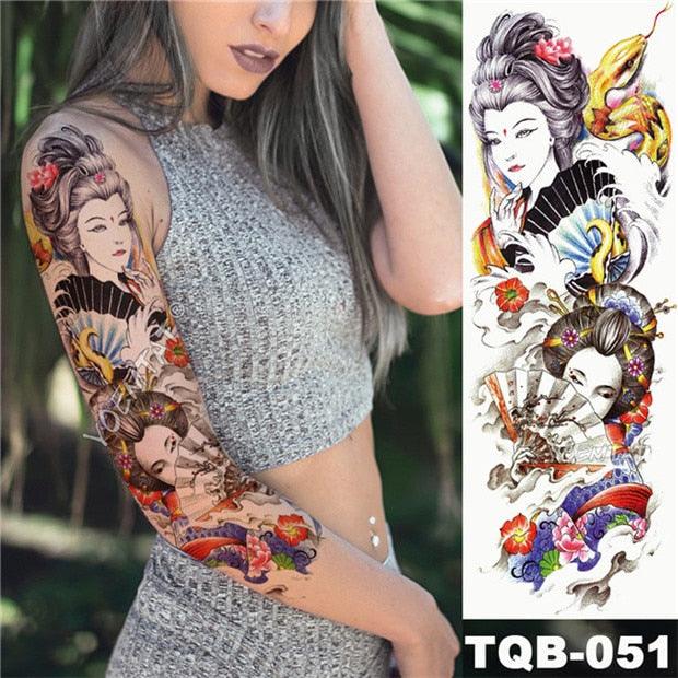Large Tattoo Sleeve Arm Waterproof Temporary Sticker Tiger Fox For Arm Luxury Colorful Design - TaTTTy