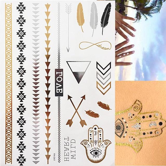 Luxury Flash Metallic Waterproof Temporary Tattoo Gold Silver Flower Tattoo Sticker Long Lasting Gold Design For Womens - TaTTTy
