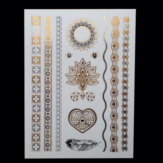 Luxury Flash Metallic Waterproof Temporary Tattoo Gold Silver Flower Tattoo Sticker Long Lasting Gold Design For Womens - TaTTTy