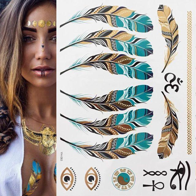 Luxury Flash Metallic Waterproof Temporary Tattoo Gold Silver Flower Tattoo Sticker Long Lasting Gold Design For Womens - TaTTTy