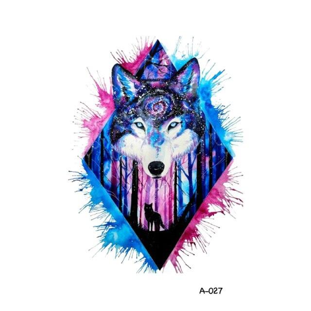 Temporary Animal Head Wolf Design Waterproof Body Sticker Fashion Tattoo For Womens Mens - TaTTTy
