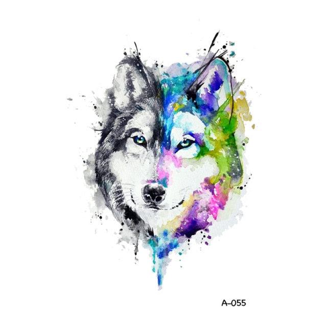 Temporary Animal Head Wolf Design Waterproof Body Sticker Fashion Tattoo For Womens Mens - TaTTTy