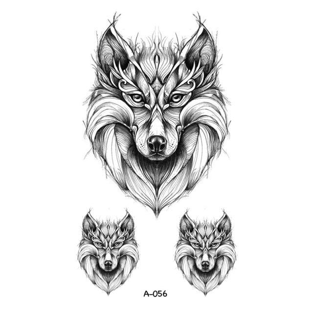 Temporary Animal Head Wolf Design Waterproof Body Sticker Fashion Tattoo For Womens Mens - TaTTTy