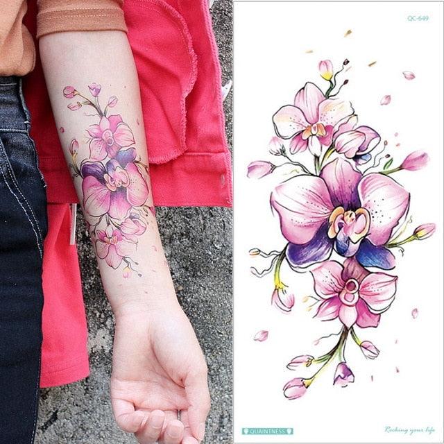 Waterproof Red Flowers Tattoo Multi-Colored Temporary Sticker Flower Lotus Tattoo Elegant Big Design For Womens - TaTTTy
