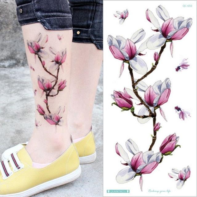 Waterproof Red Flowers Tattoo Multi-Colored Temporary Sticker Flower Lotus Tattoo Elegant Big Design For Womens - TaTTTy