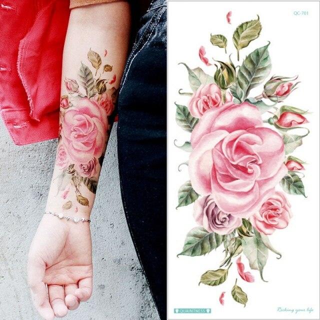 Waterproof Red Flowers Tattoo Multi-Colored Temporary Sticker Flower Lotus Tattoo Elegant Big Design For Womens - TaTTTy