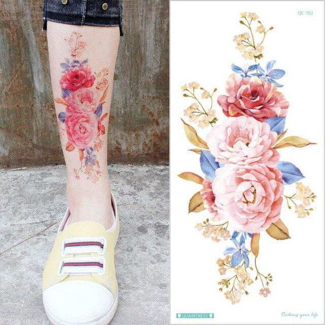 Waterproof Red Flowers Tattoo Multi-Colored Temporary Sticker Flower Lotus Tattoo Elegant Big Design For Womens - TaTTTy
