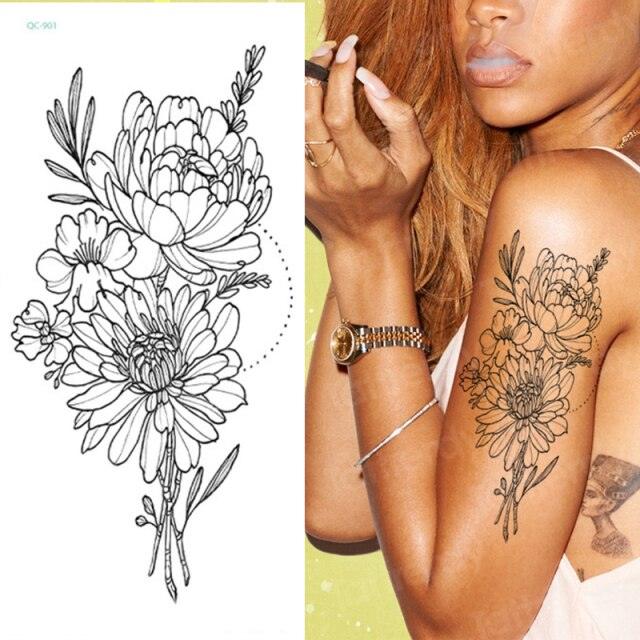Waterproof Red Flowers Tattoo Multi-Colored Temporary Sticker Flower Lotus Tattoo Elegant Big Design For Womens - TaTTTy