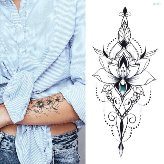 Waterproof Red Flowers Tattoo Multi-Colored Temporary Sticker Flower Lotus Tattoo Elegant Big Design For Womens - TaTTTy