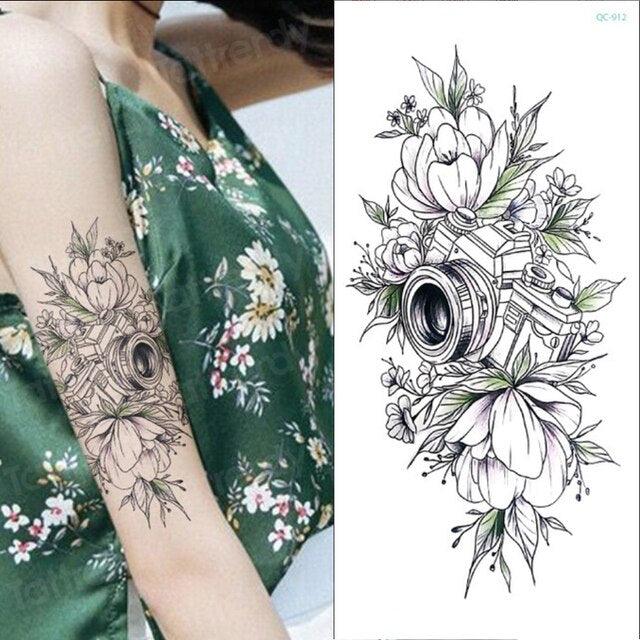 Waterproof Red Flowers Tattoo Multi-Colored Temporary Sticker Flower Lotus Tattoo Elegant Big Design For Womens - TaTTTy