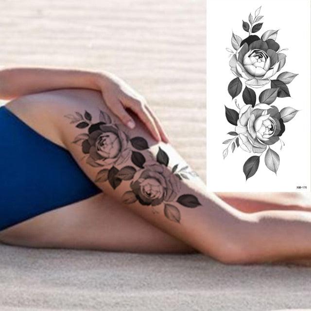 25 Sheets Flower Rose Luxury Tattoos Waterproof Temporary Sticker 3D Rose Flower Tattoos Body Art Arm Fake Tatoo For Womens - TaTTTy