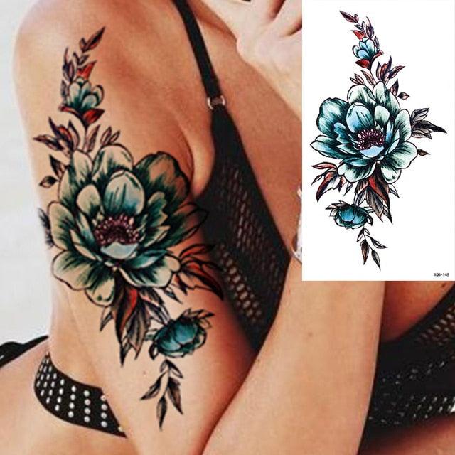25 Sheets Flower Rose Luxury Tattoos Waterproof Temporary Sticker 3D Rose Flower Tattoos Body Art Arm Fake Tatoo For Womens - TaTTTy