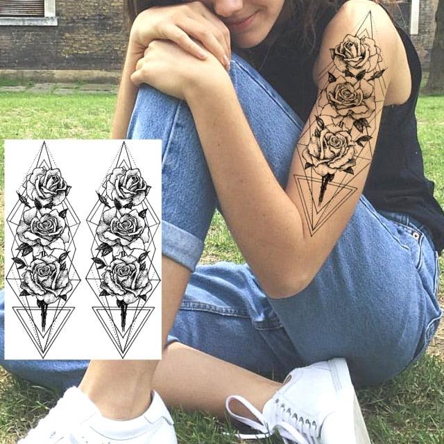 Realistic Tattoos Temporary Womens Flower Sticker Tattoos Waterproof Women Body Art Fake Legs Tattoo Stickers - TaTTTy