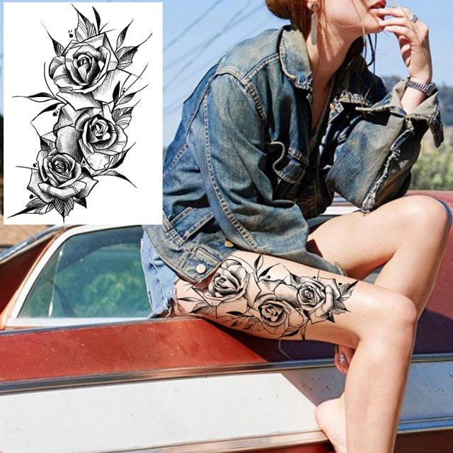 Realistic Tattoos Temporary Womens Flower Sticker Tattoos Waterproof Women Body Art Fake Legs Tattoo Stickers - TaTTTy