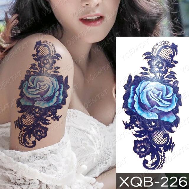 Womens Waterproof Temporary Tattoo Sticker Blue Flower Luxury Big Tatoo For Body Arm - TaTTTy