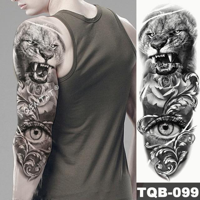 Large Tattoo Sleeve Arm Waterproof Temporary Sticker Tiger Fox For Arm Luxury Colorful Design - TaTTTy